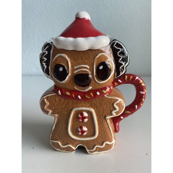 Disney Stitch Gingerbread Cookie Christmas Mug Santa Hat Topper Hand Painted NEW - Picture 1 of 9